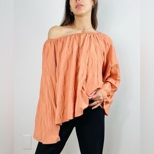Elizabeth and James All Day Wear Bell Sleeves Over The Shoulder Top Orange Sz S